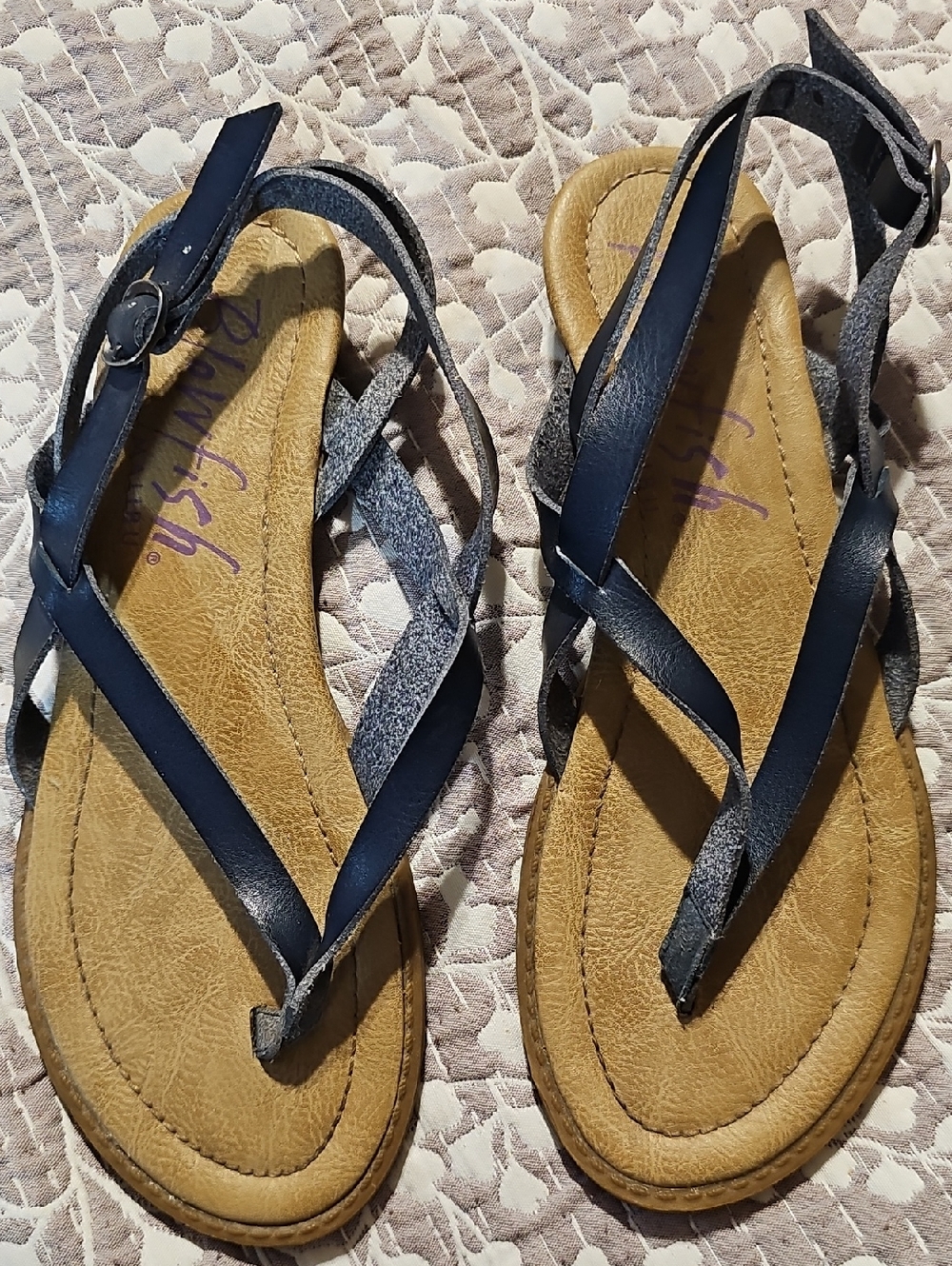Blowfish Navy and Tan Crisscross Thong Sandals